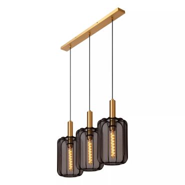 Lucide Corina - hanglamp 3L - 90 x 22 x 185 cm - zwart &amp; messing