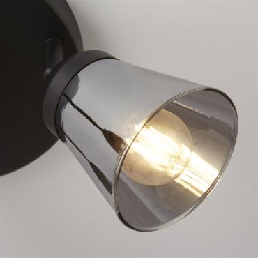 Searchlight Mega - opbouwspot 3L - Ø 42 x 11 cm - zwart en gerookt glas