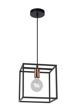 Lucide Arthur - hanglamp - 25 x 25 x 155 cm - zwart &amp; koper