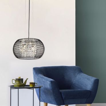 Searchlight Cage - hanglamp - Ø 35 x 150 cm - mat zwart