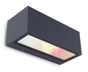 Lutec Gemini - buiten wandverlichting - slimme verlichting - Lutec Connect - 22 x 10,3 x 8,5 cm - 17W LED incl. - RGB - IP54 - donkergrijs