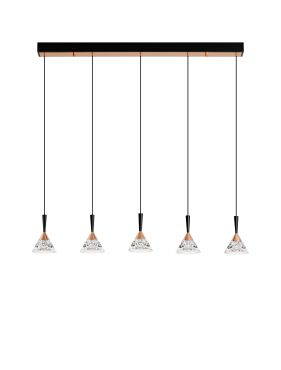 Nova Luce Paluz - hanglamp - 90,5 x 150 x 10,5 cm - 30W dimbare LED incl. - mat zwart en roségoud