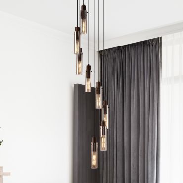 Searchlight Sweden II - hanglamp - Ø 42 x 300 cm - mokka en amber