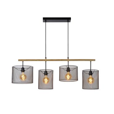 Lucide Baskett - hanglamp - 107 x 35 x 175 cm - zwart en licht hout