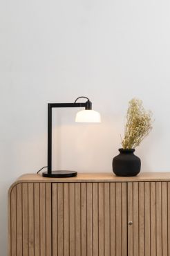 Faro Tatawin - tafellamp - 25 x 45,4 x 57,5 cm - zwart en melkglas