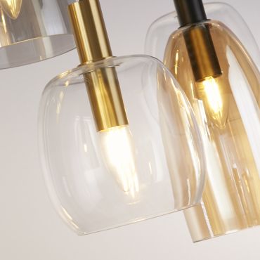 Searchlight Divine - hanglamp - 95 x 140 cm - mat zwart en gekleurd glas