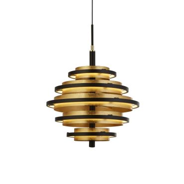 Searchlight Hive - hanglamp - Ø 40 x 140 cm - 35W dimbare LED incl. - zwart en goud