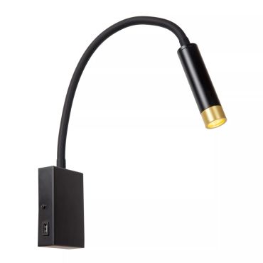 Lucide Alec - wandlamp met USB-poort - 8 x 34 x 65 cm - 3W LED incl. - zwart