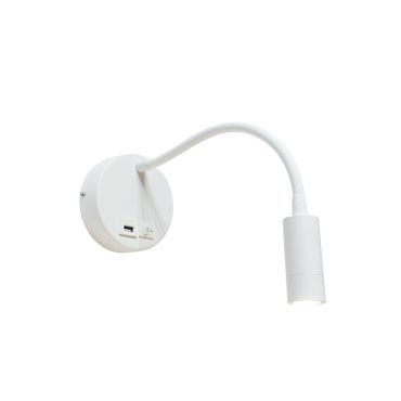 Artdelight Flex-USB - wandverlichting met schakelaar en USB-poort - Ø 11 x 34 cm - 3W LED incl. - wit