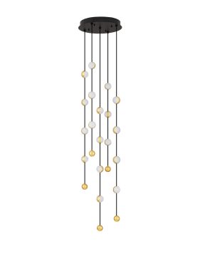 Nova Luce Alcinoe - hanglamp - Ø 38 x 200 cm - 64W dimbare LED incl. - mat zwart en goud