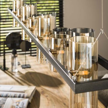 Vico Cylinder Mixed Glass - hanglamp - 190 x 20 x 150 cm - zwart