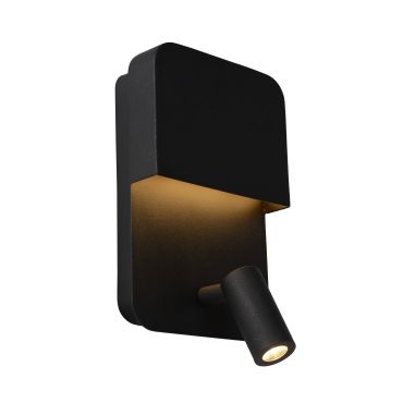 Lucide Boxer - wandlamp met USB-poort en schakelaar - 13,5 x 10 x 24 cm - 5W + 3W LED incl. - zwart