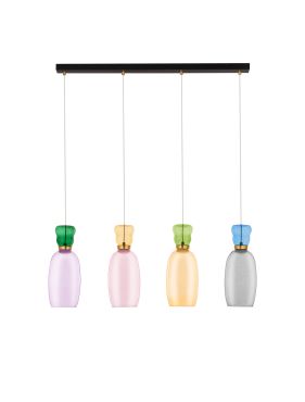 Nova Luce Pluma - hanglamp - 96 x 150 x 15 cm - 36W LED incl. - goud, glanzend jaspis, paars, geel, roze, lichtgroen, lichtblauw en cyaan glas